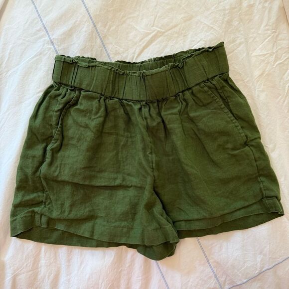 🌿 J.Crew Green Linen Pull-On Shorts – EUC – Elastic Waist – Size XS/S 🌿 - Picture 2 of 5
